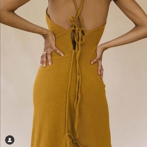 Organic cotton midi dress in turmeric yellow